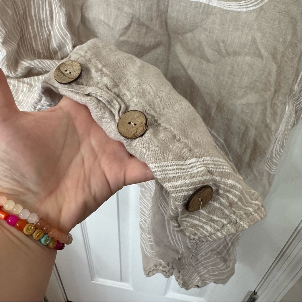 100% Italian Made Linen Shift Dress Woodland Tree Ring Pockets Fairy Natural - Picture 6 of 10